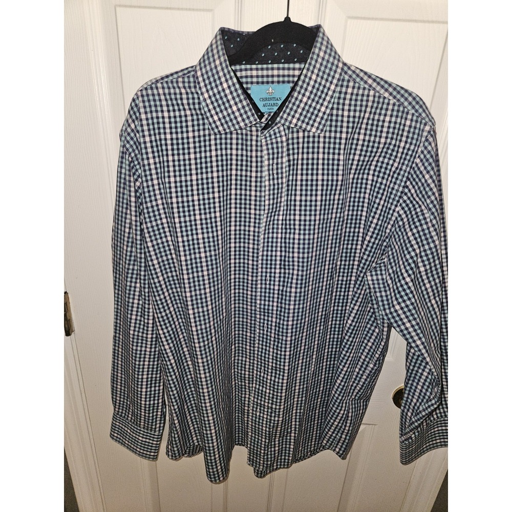 Christian Aujard Paris Men's XL Blue Check Button-Up Shirt Long Sleeve